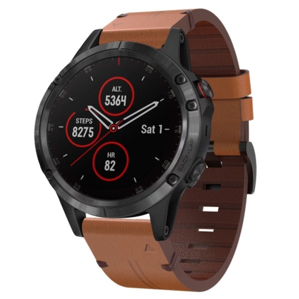 För Garmin Fenix ​​5 Plus 22mm läder stålspänne watch Brown