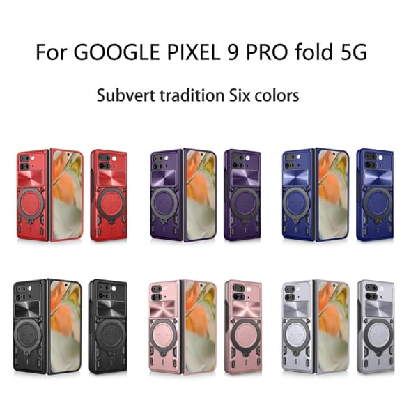 för Pixel 9 Pro Fold Skal med CD-textur och glidande Camshield magnetisk hållare Blå