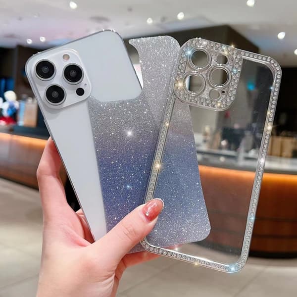 iPhone 16 Pro Diamond Gradient Glitter Pläterad TPU Skal Svart