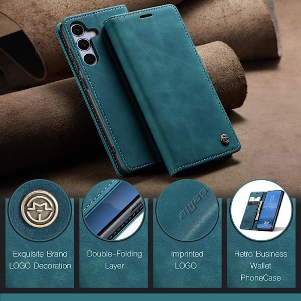 Samsung Galaxy S25 5G Skal CaseMe 013 Multifunktionell Horisontell Flip Läder Blå