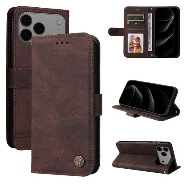 iPhone 18 Pro Max / iPhone 17 Pro Max Skal läderfodral - Livets Träd Design Brun