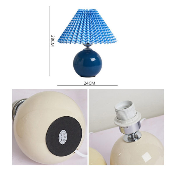 Plisserad lampskärm mysig sänglampa modern keramisk skrivbordslampa 220V (benvit kropp + vitt lock)