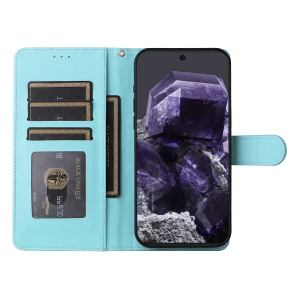 för Pixel 9 Pro Skal i Diamantmönstrad Läder Flip Design Mintgrön