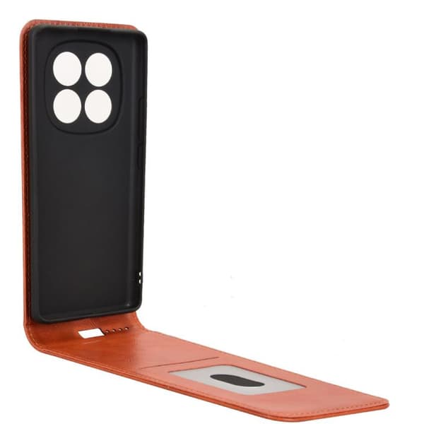Redmi Note 14 Pro 4G - Magnetisk Vertikal Flip Läderfodral Brun
