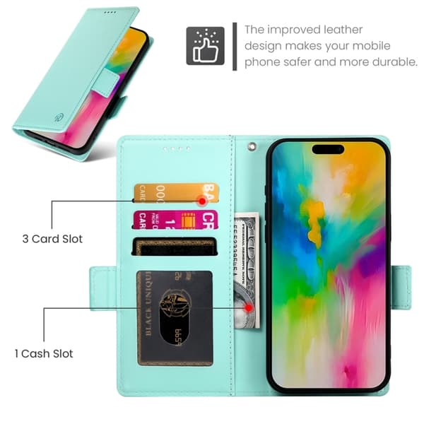iPhone 16 Pro Max Skal - Magnetiskt Frostat Läderfodral Mintgrön