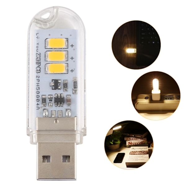 3W 3LEDs 5V 80LM USB LED-boklampa Bärbar nattlampa Varmvitt ljus