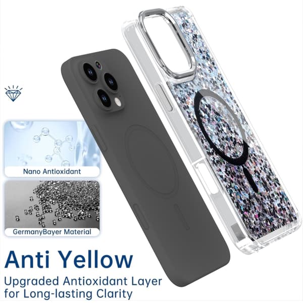 iPhone 16 Pro Max Epoxy Glitter MagSafe Magnetisk TPU Skal Vit