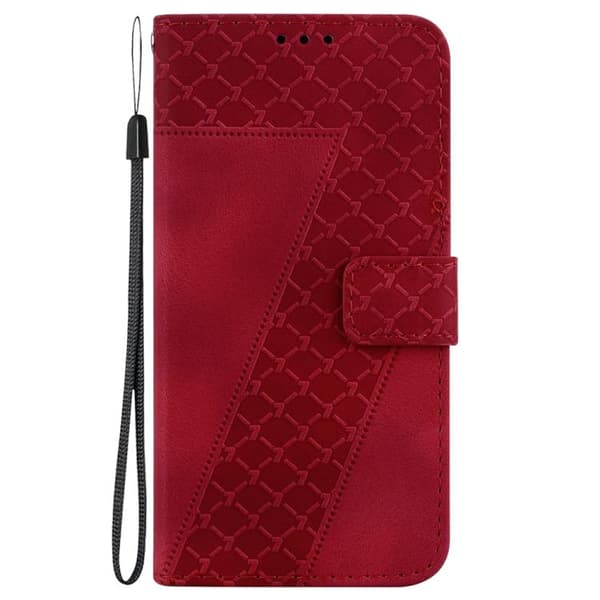 iPhone 18 Pro Max / iPhone 17 Pro Max Skal läderfodral med sju-formad präglad design Röd