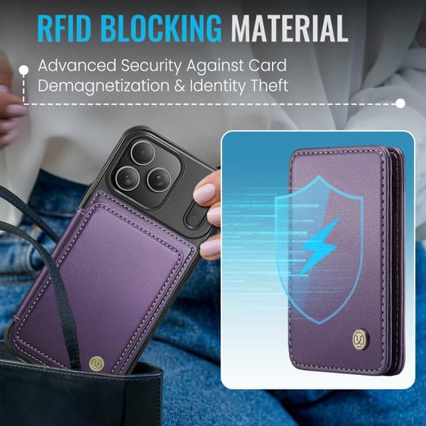 iPhone 18 Pro / iPhone 17 Pro Skal läderfodral JEEHOOD Business Magnetisk Stil RFID Purpur