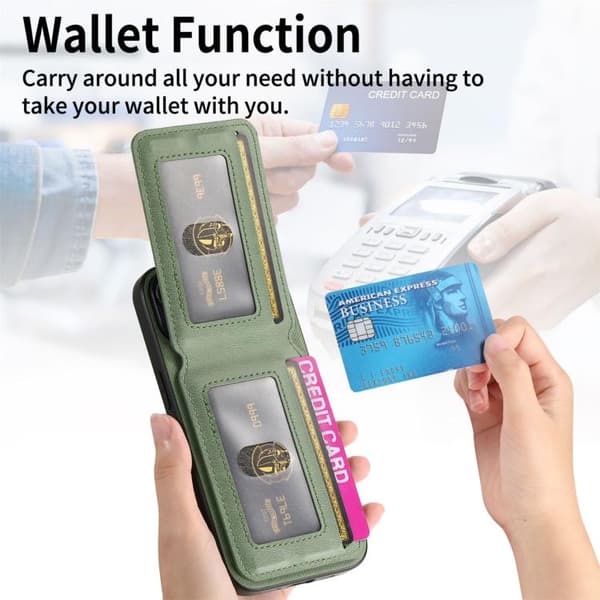 iPhone 18 Pro / iPhone 17 Pro Skal - Twilltyg Läder Vertikal Flip RFID Kortficka Grön
