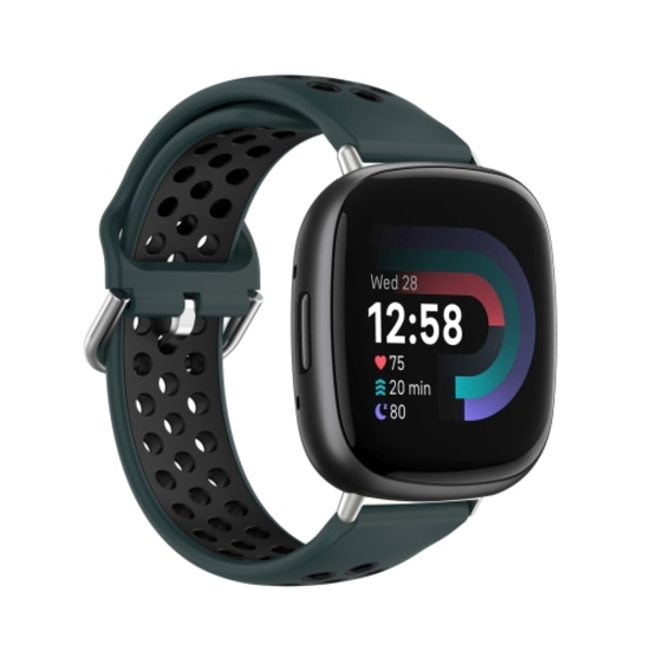 För Fitbit Versa 4 tvåfärgade perforerade klockband i silikon som watch Olive Green - Black