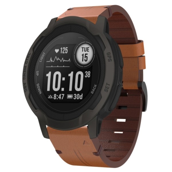 För Garmin Instinct 2 22mm läder stålspänne watch Brown