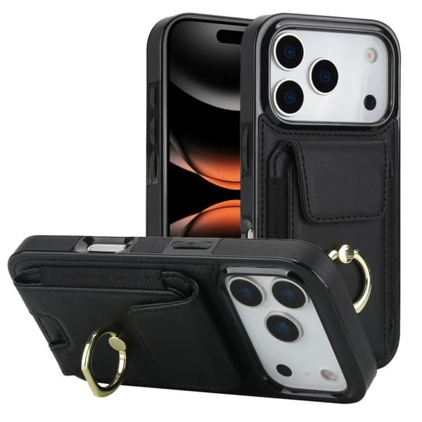 iPhone 18 Pro Max / iPhone 17 Pro Max Skal med Elastisk Kortficka och Ringhållare Svart