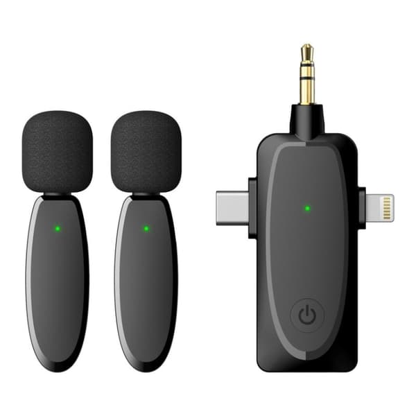 One by Two 3 i 1 Mini Trådlösa Lavalier Mikrofoner för iPhone / Android / Kamera med Brusreduceringsfunktion