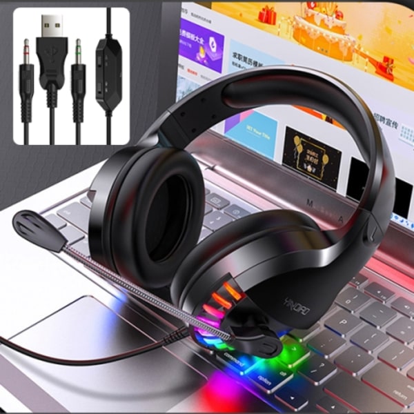 YINDIAO Q2 Trådbundet spelheadset med mikrofon, version: Dubbel 3,5 mm + USB Svart
