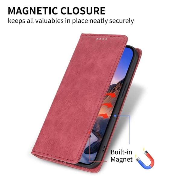Redmi Note 14 Pro 4G - Affärsmässig Solid Färg Magnetisk RFID Läder fodral Röd