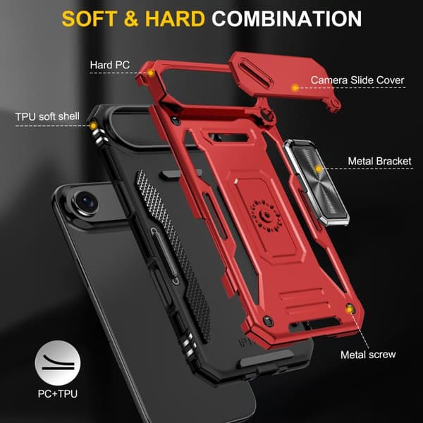 iPhone 17 Air - Armor PC + TPU Kameraskydd Skal Röd