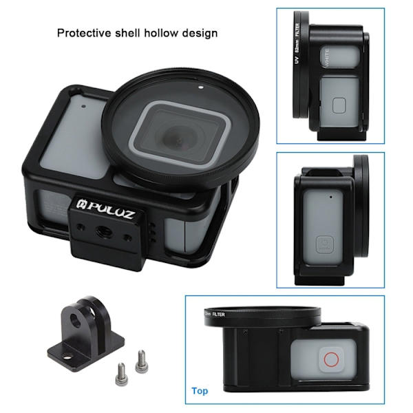 Hölje Skyddande fodral CNC Aluminiumlegering Skyddande bur med försäkringsram och 52 mm UV-objektiv för GoPro HERO7 Silver /7 White