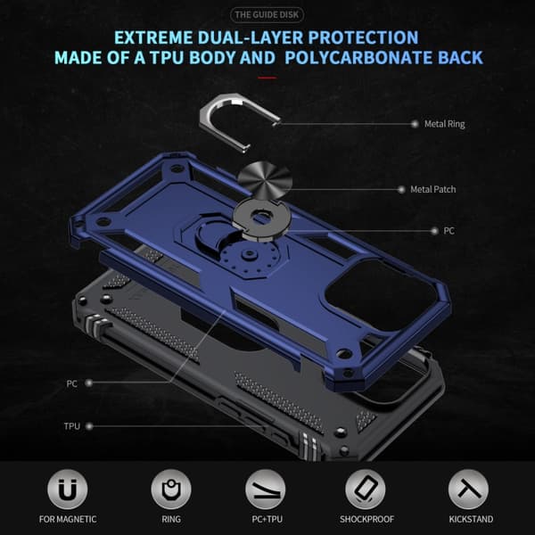 iPhone 16 Pro Max Shockproof TPU Hybrid PC Skal med Hållare Blå