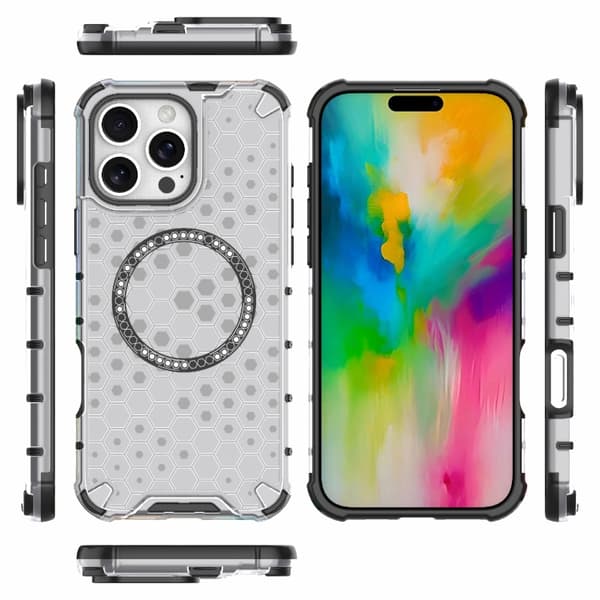 iPhone 16 Pro Max Honeycomb Magnetisk Ring Stötsäker Skal Vit
