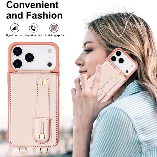 iPhone 18 Pro Max / iPhone 17 Pro Max Skal med Vertikal Flip och Lång Lanyard Roséguld