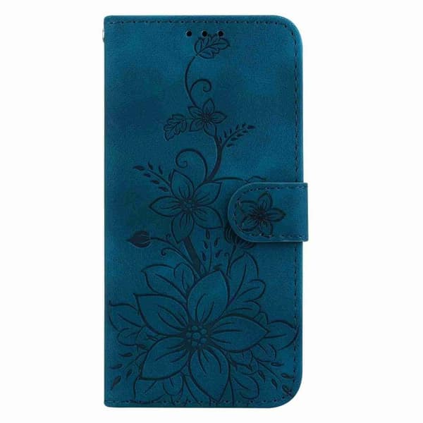 iPhone 18 Pro / iPhone 17 Pro Skal Läderfodral med Lily Prägling Mörkblå