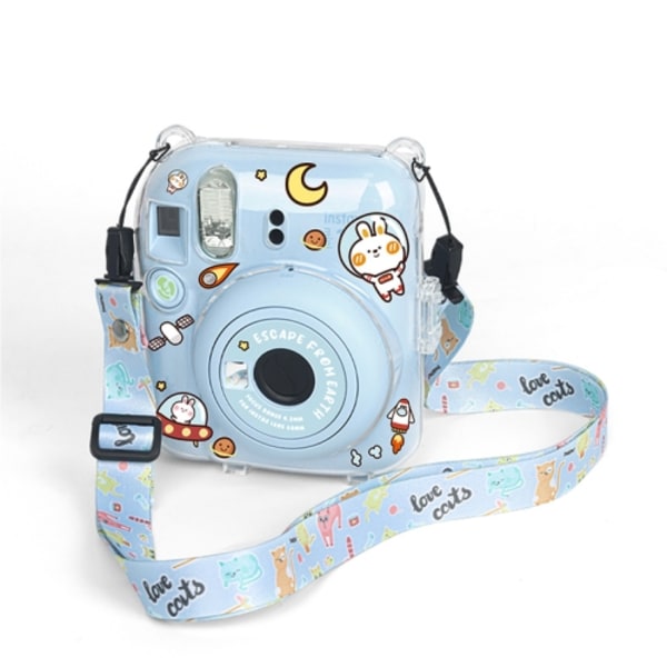 För FUJIFILM instax mini 12 Kristallhård Akryl Kameraväska med Axelrem DIY blå katt