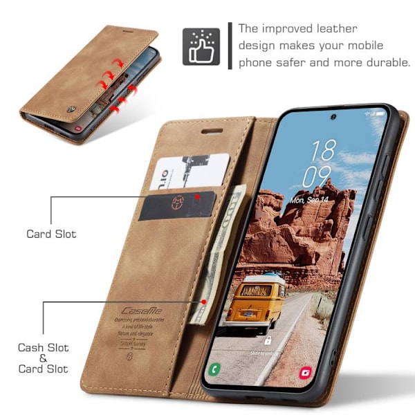 Samsung Galaxy S25 5G Skal CaseMe 013 Multifunktionell Horisontell Flip Läder Brun