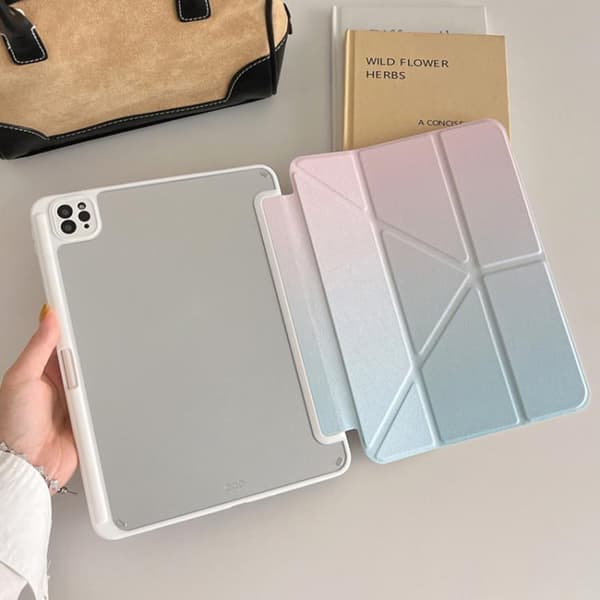 iPad Pro 11 2024 Skal i Regnbågsgradient Y-Fold Läderfodral Gradient rosa