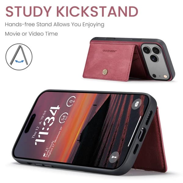 iPhone 18 Pro / iPhone 17 Pro Skal JEEHOOD Retro Magnetisk Avtagbar Plånboksfodral Röd