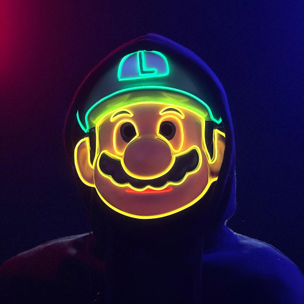 Halloween Led Mask, Light Up Super Mario Theme Mask Cosplay Performance Dräkt Tillbehör Tecknat spel Anime Festival Festrekvisita