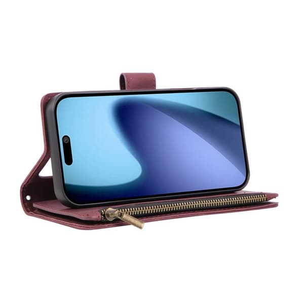 iPhone 18 Pro Max / iPhone 17 Pro Max Skal - läder med multifunktionell kortficka Vinrött