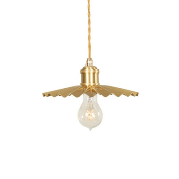 Ren vintage mässingskronljus i ren koppar med veckad skärm och 5W vitt LED-ljus