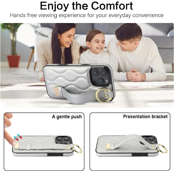 iPhone 16 Pro Max Skal med Handledsrem - Non-slip Full Coverage PU Skydd Silver