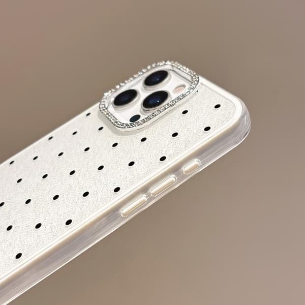 iPhone 16 Pro Max Glittrande Puderprickar Mönster Rhinestone Stort Hål Skal Blå