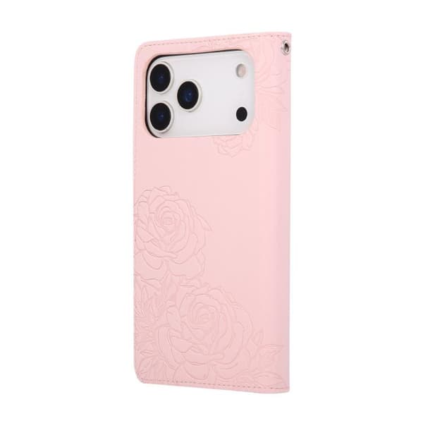 iPhone 18 Pro Max / iPhone 17 Pro Max Skal läderfodral med rosblomma och 3 kortfack Rosa