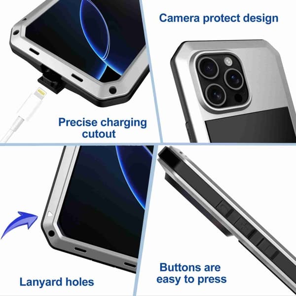 iPhone 16 Pro Max RedPepper Triple-skyddad Metallskal Silver