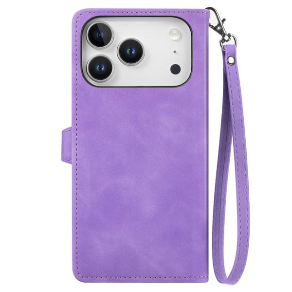 iPhone 18 Pro Max / iPhone 17 Pro Max Skal läderfodral med präglad blomma och dragkedja Purpur