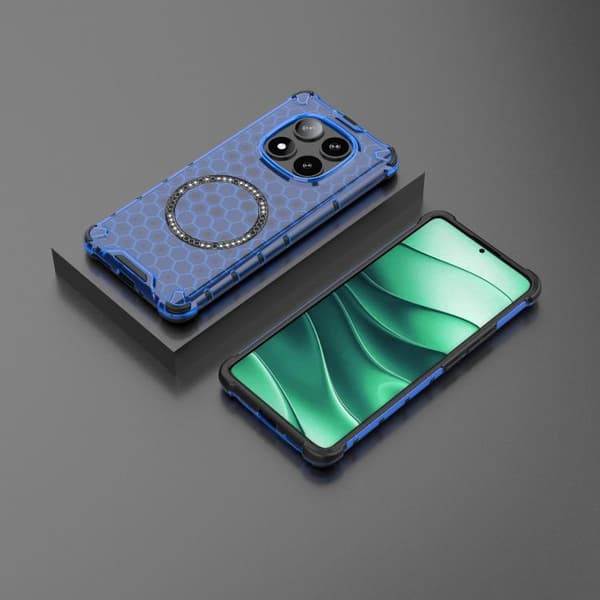 Redmi Note 14 Pro 5G - Honeycomb Magnetisk Ring Stötsäker Mobilskal Blå