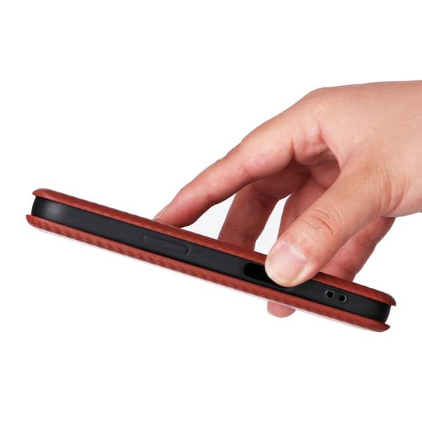 iPhone 17 Skal läderfodral - kolfibertextur Brun