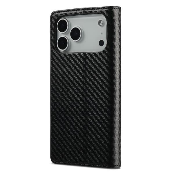 iPhone 18 Pro Max / iPhone 17 Pro Max Skal läderfodral - kolfiber från LC.IMEEKE Vertikal svart