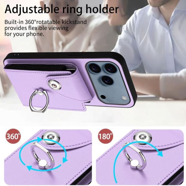 iPhone 18 Pro Max / iPhone 17 Pro Max Skal med Kortfack och Ringhållare Purpur