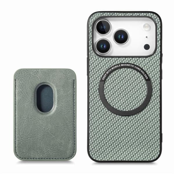 iPhone 18 Pro / iPhone 17 Pro Skal - kolfiberläder med MagSafe Grön