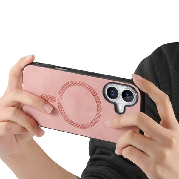 iPhone 17 Skal - Solid Färg Retro Magsafe PU Rosa