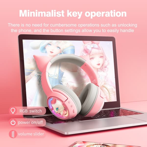 B5 Cat Ear Design USB-C / Type-C RGB Trådlöst Bluetooth HiFi-headset Rosa