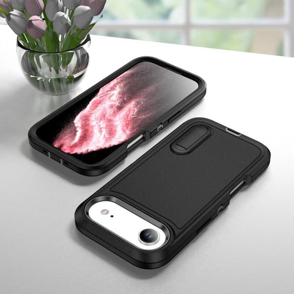 iPhone 17 Air Skal - robust PC + silikonfodral med hållare Svart