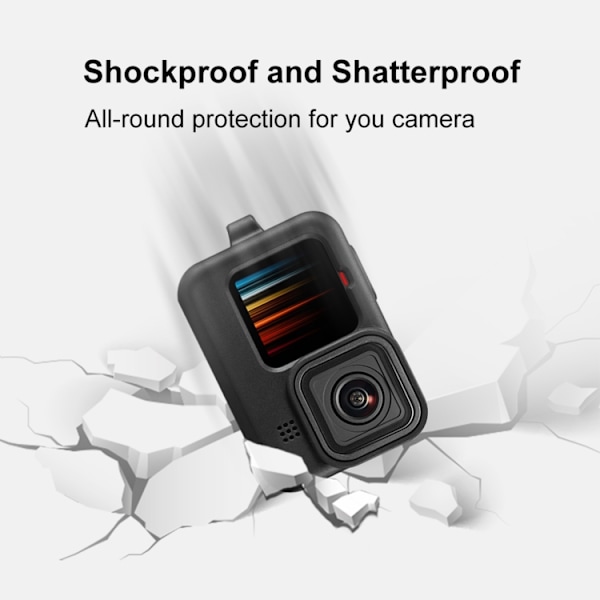 Silikonfodral för GoPro HERO12 Black /11 Black /10 Black /9 Black + POM-sidogränssnittsskydd med handledsrem och objektivskydd