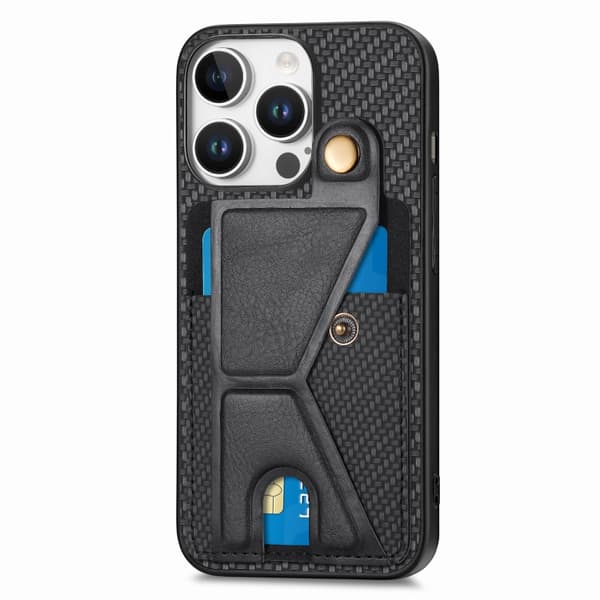iPhone 16 Pro Max K-formad Kolfiber Plånbok Flip Card Skal Svart
