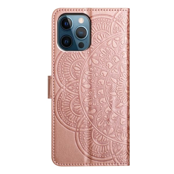 iPhone 16 Pro Max Blomsterpräglat Läderfodral - Elegant Skal för iPhone 16 Pro Max Roséguld