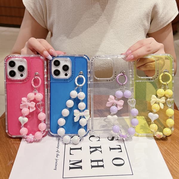 iPhone 18 Pro Max / iPhone 17 Pro Max Skal - TPU + PC med Glittrande Paljetter och Armband - Fullt Skydd Blå